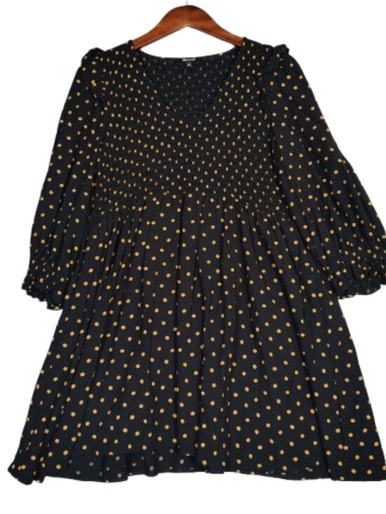 Madewell Dresses & Skirts - Madewell Mini Dress Women Medium Black Oval Dot Smocked Lucie V-Neck Puff Sleeve